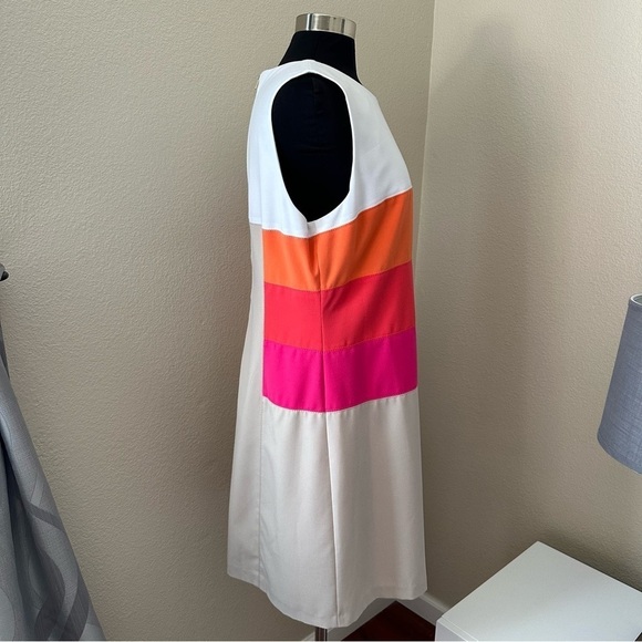 Calvin Klein Striped Color Block Sheath Sleeveless Orange Pink Midi Dress - Picture 5 of 12